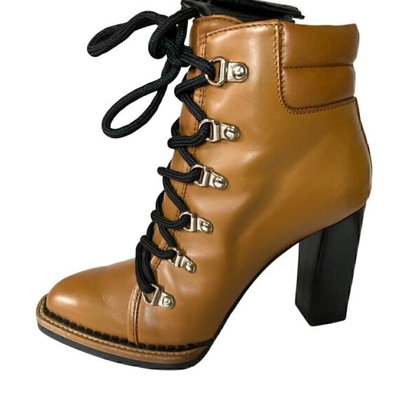 Tods Lace Up Tasseled Leather Ankle Boots 36.5 Brown Black Leather Laces 4" heel - Picture 6 of 16